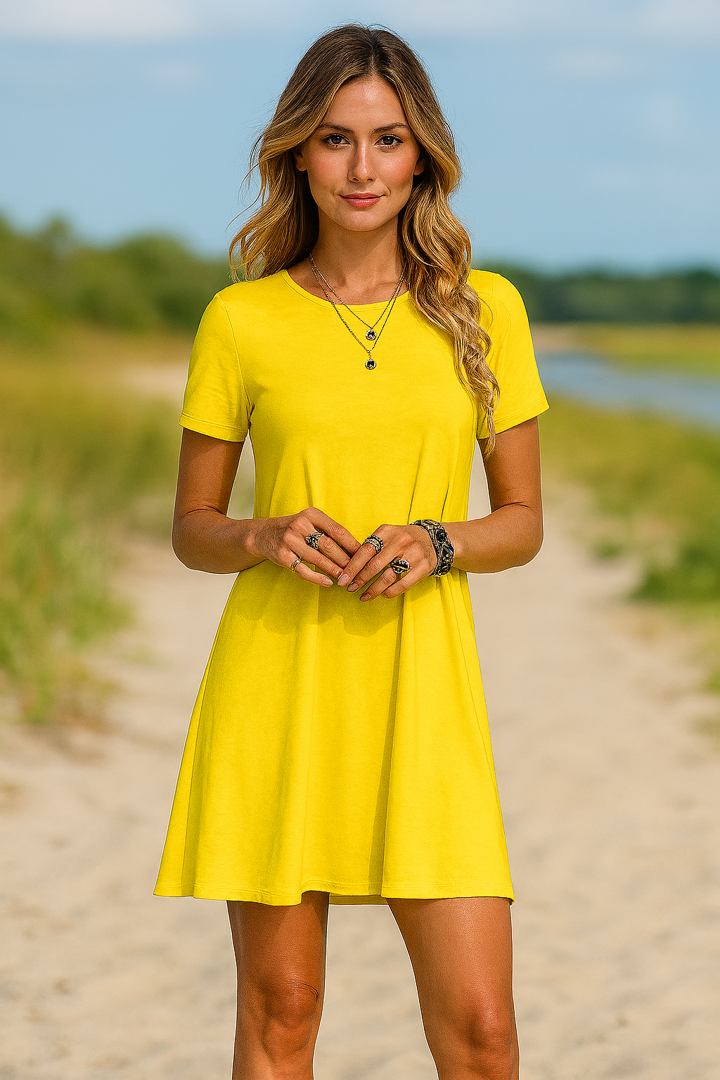 Kurzes Kleid mit Rundhalsausschnitt und kurzen Ärmeln