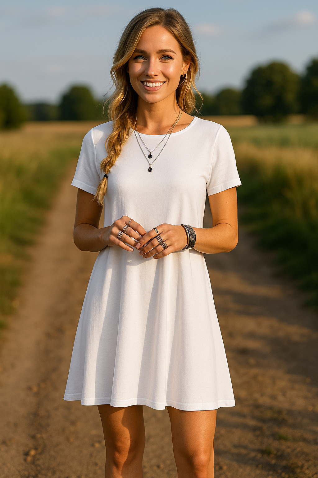 Kurzes Kleid mit Rundhalsausschnitt und kurzen Ärmeln
