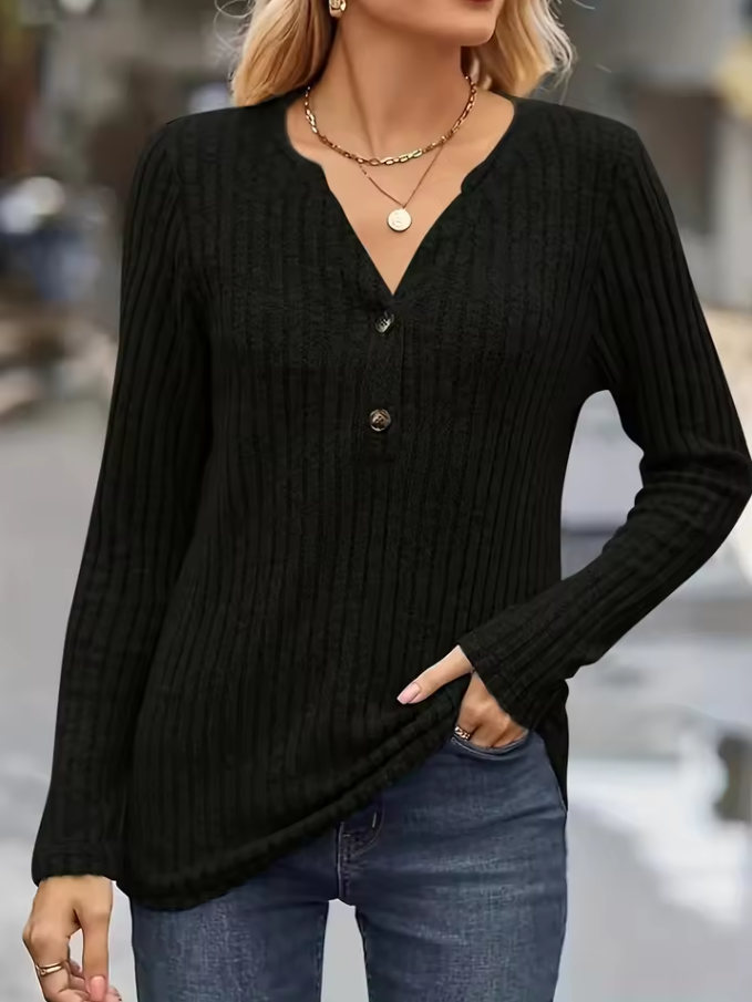 Langer Damen Pullover mit Knöpfen | Herbst