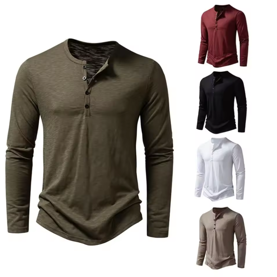 Lockeres Langarmshirt für Herren mit Knopfdesign