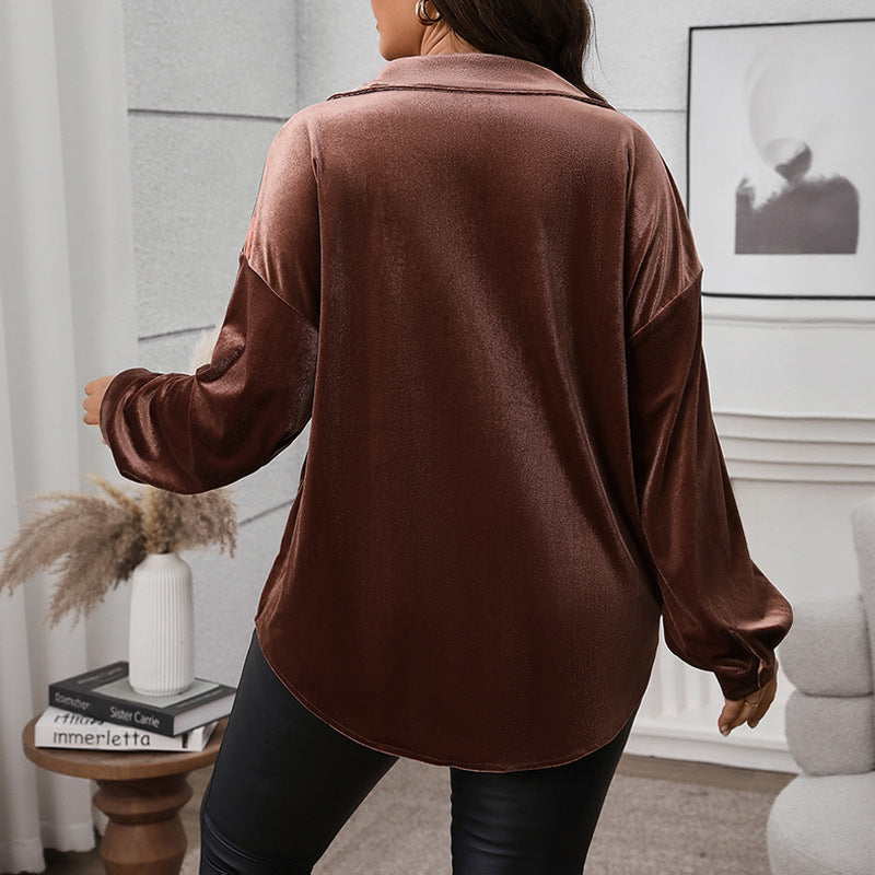 Damen Satinbluse mit Knopfleiste und Hemdkragen
