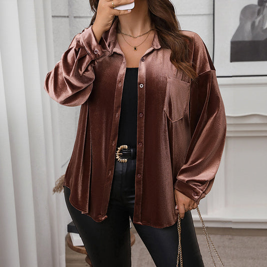Damen Satinbluse mit Knopfleiste und Hemdkragen