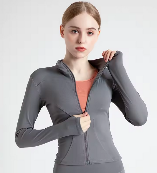 Langarmshirt mit Stehkragen und Reißverschluss