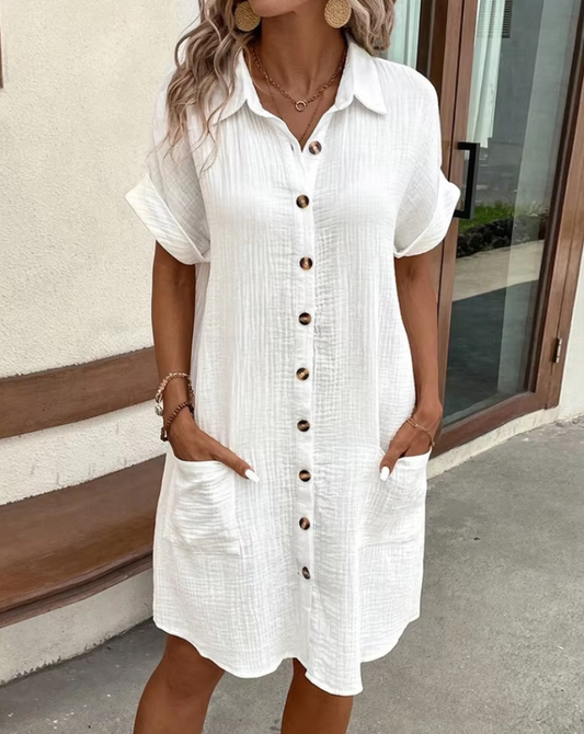 Hemdblusenkleid mit Knopfleiste und kurzen Ärmeln