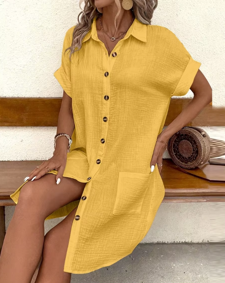 Hemdblusenkleid mit Knopfleiste und kurzen Ärmeln